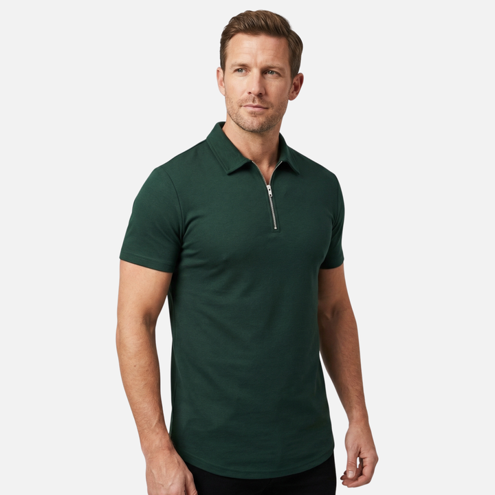Men's Quarter-Zip Textured Cotton Polo Shirt