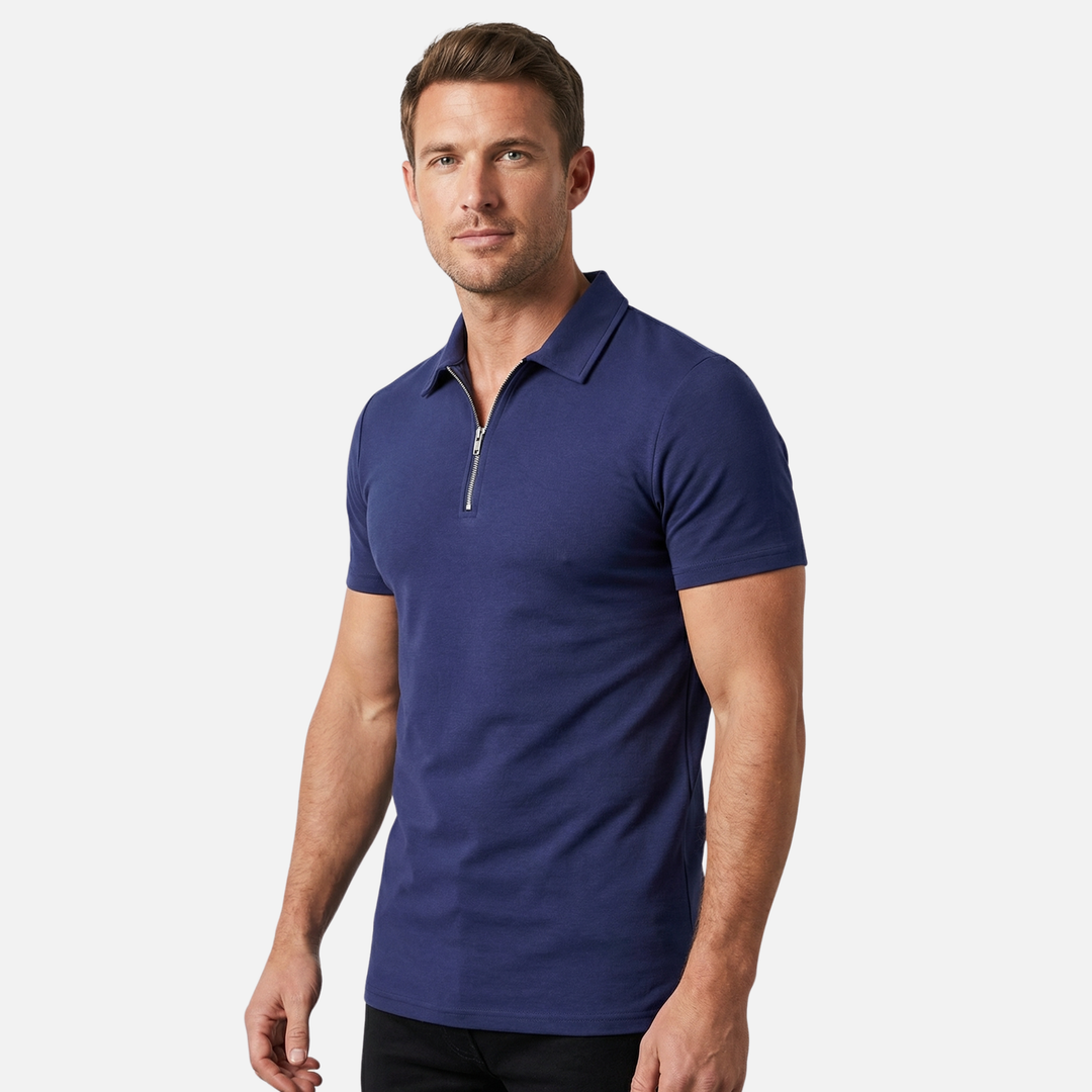 Men's Quarter-Zip Textured Cotton Polo Shirt