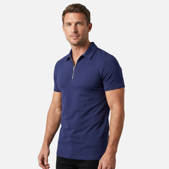Men's Quarter-Zip Textured Cotton Polo Shirt