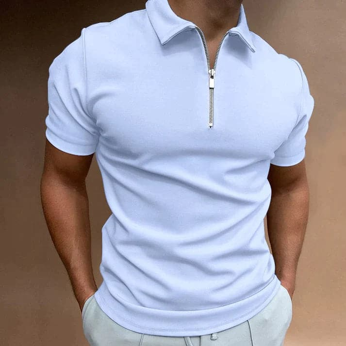 Men's Quarter-Zip Textured Cotton Polo Shirt