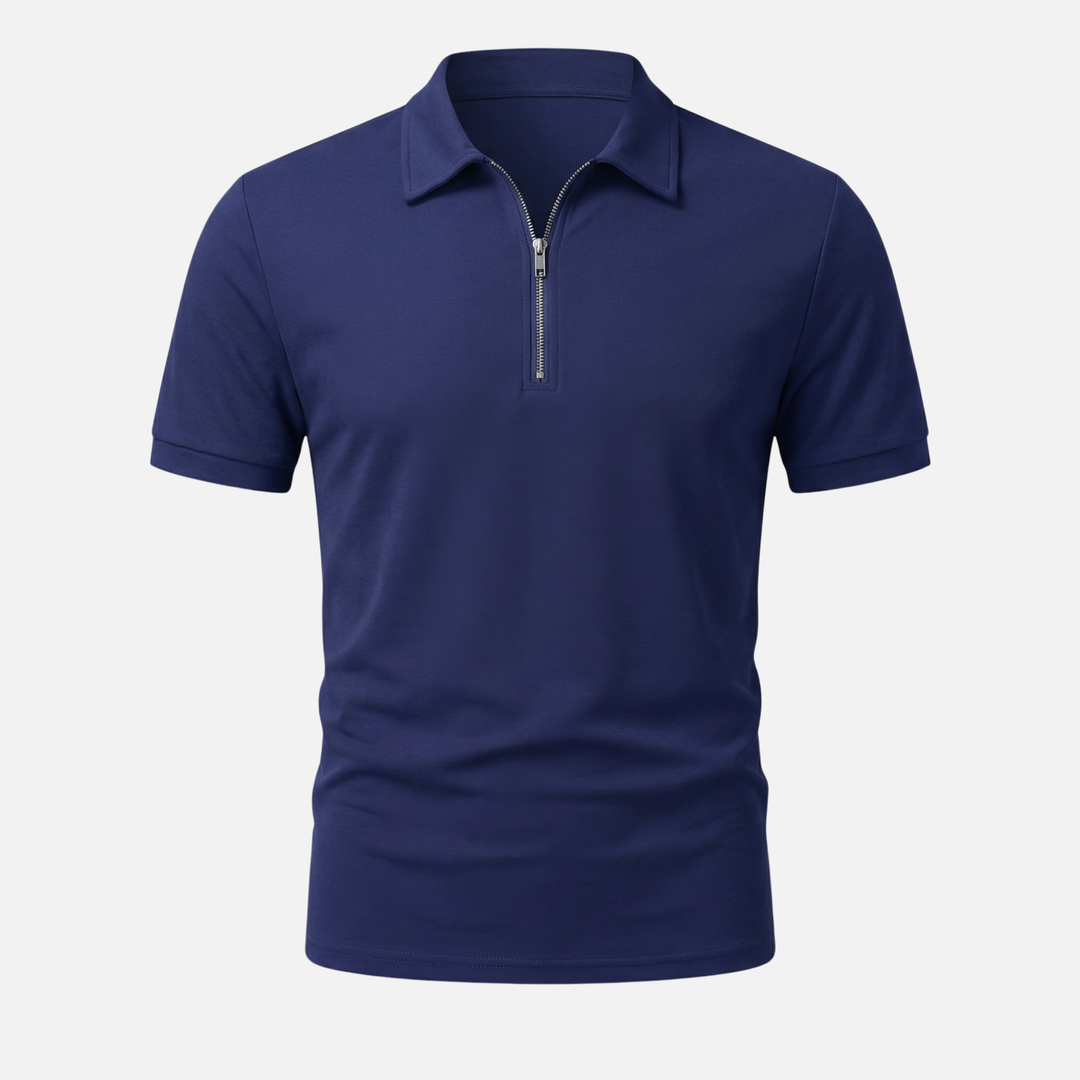 Men's Quarter-Zip Textured Cotton Polo Shirt