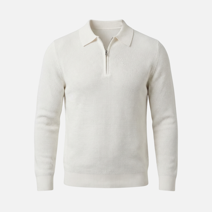 Men's Quarter-Zip Waffle Knit Slim-Fit Sweater