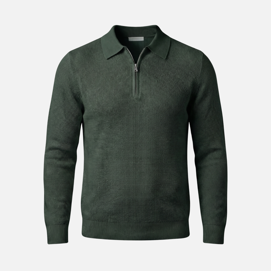 Men's Quarter-Zip Waffle Knit Slim-Fit Sweater