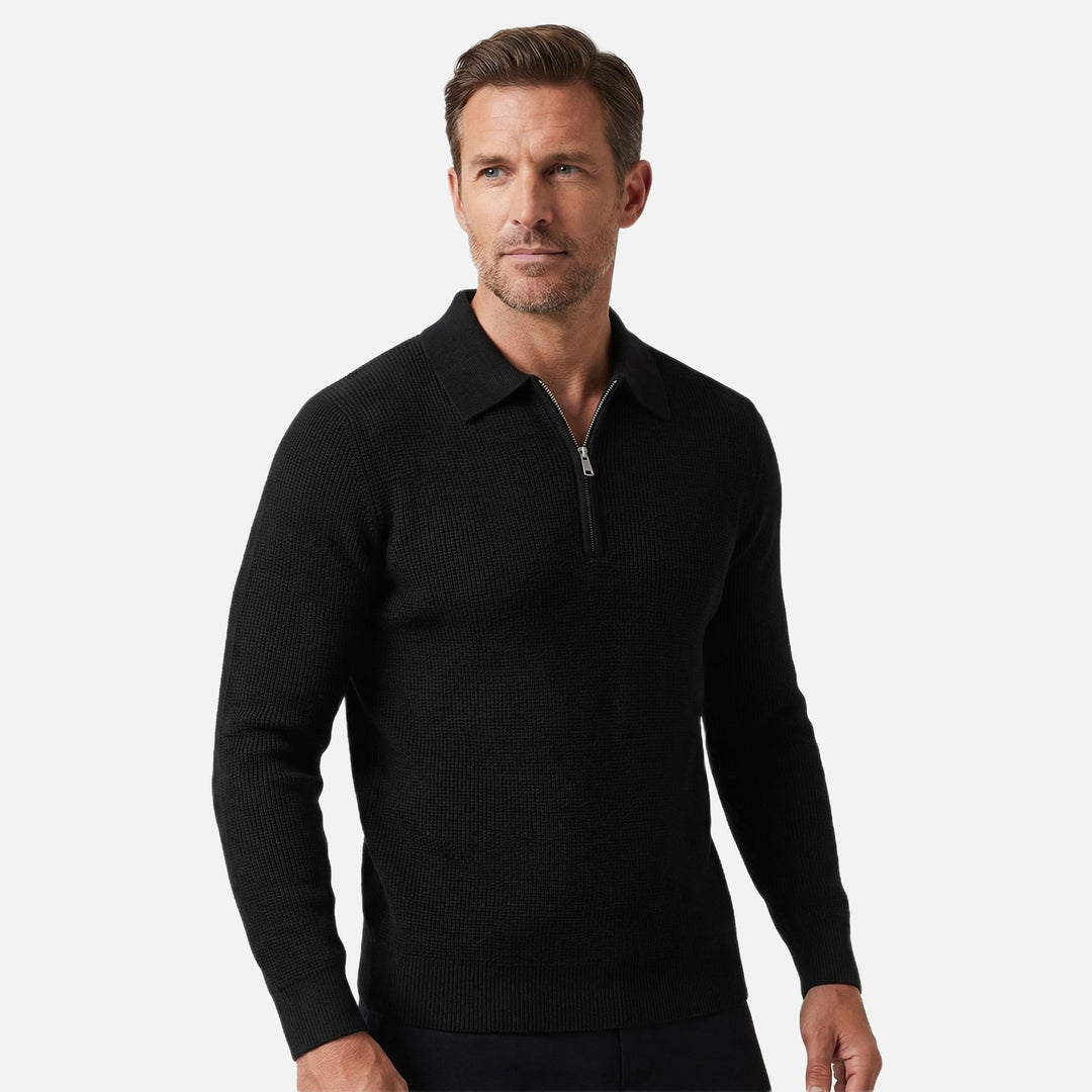 Men's Quarter-Zip Waffle Knit Slim-Fit Sweater