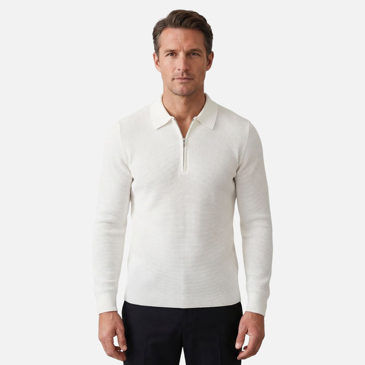 Men's Quarter-Zip Waffle Knit Slim-Fit Sweater