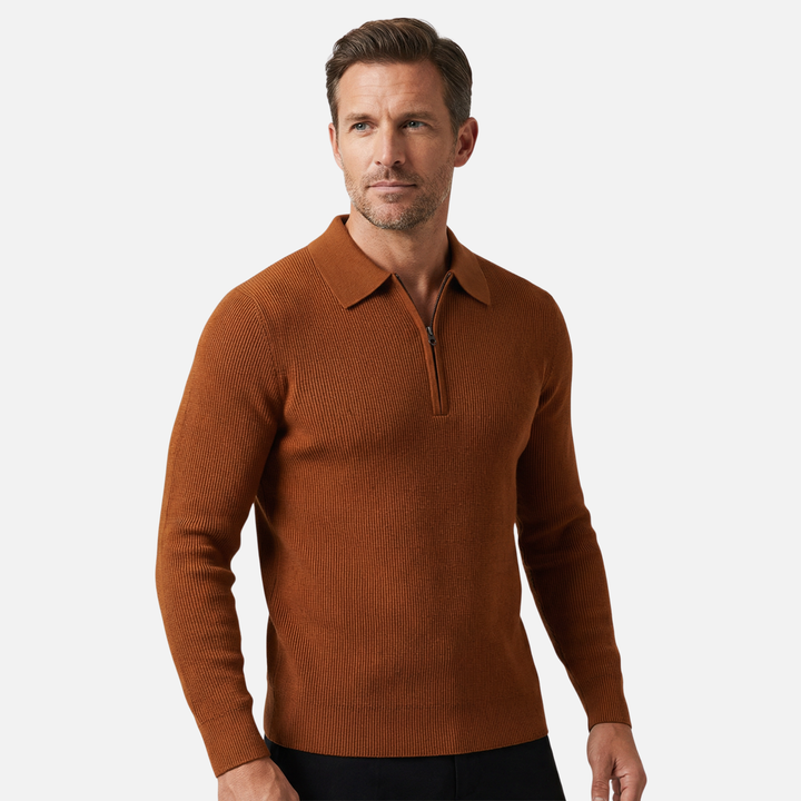 Men's Quarter-Zip Waffle Knit Slim-Fit Sweater