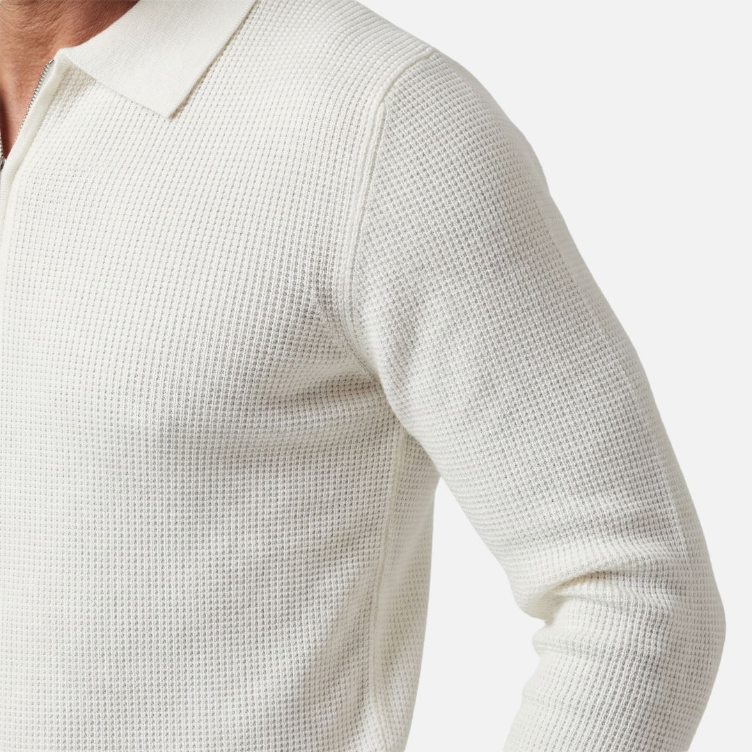 Men's Quarter-Zip Waffle Knit Slim-Fit Sweater