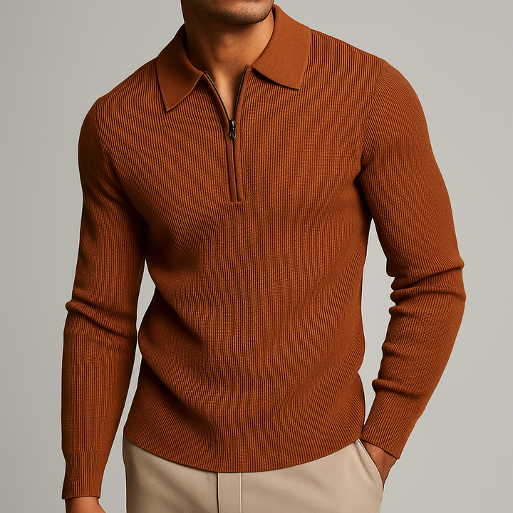 Men's Quarter-Zip Waffle Knit Slim-Fit Sweater