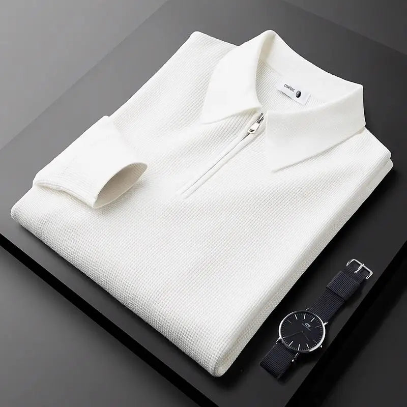 Men's Quarter-Zip Waffle Knit Slim-Fit Sweater