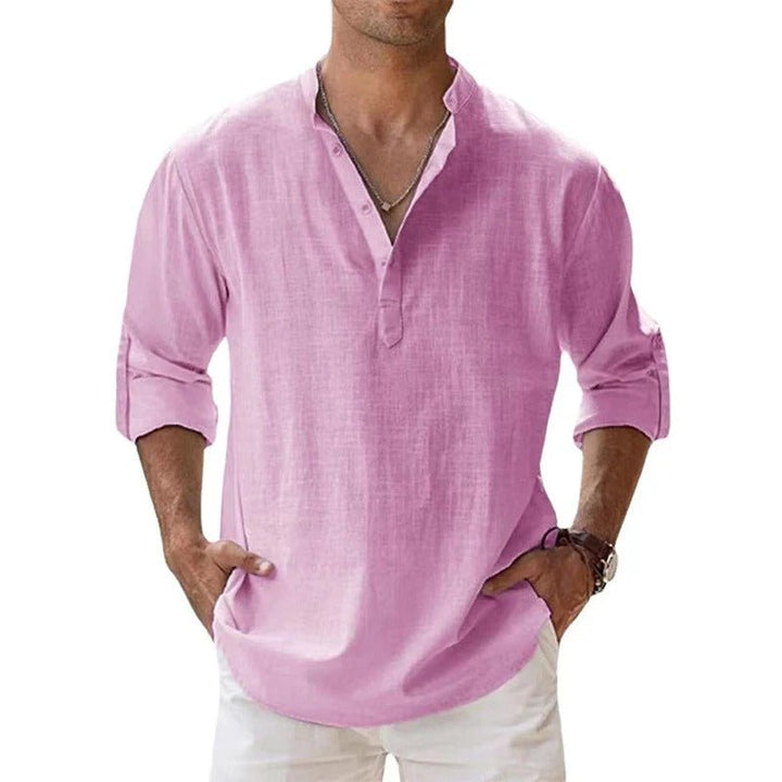 Men's Regular Fit Linen Henley Shirt - Casual Summer