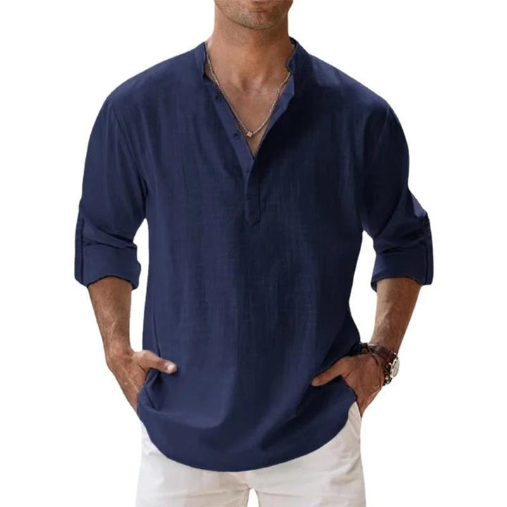 Men's Regular Fit Linen Henley Shirt - Casual Summer