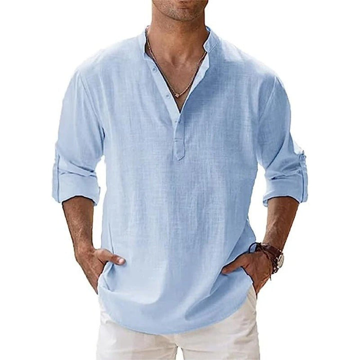 Men's Regular Fit Linen Henley Shirt - Casual Summer