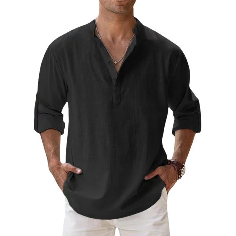 Men's Regular Fit Linen Henley Shirt - Casual Summer