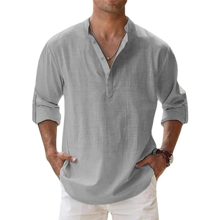 Men's Regular Fit Linen Henley Shirt - Casual Summer