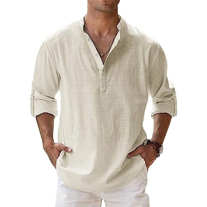 Men's Regular Fit Linen Henley Shirt - Casual Summer