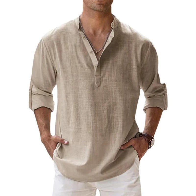 Men's Regular Fit Linen Henley Shirt - Casual Summer