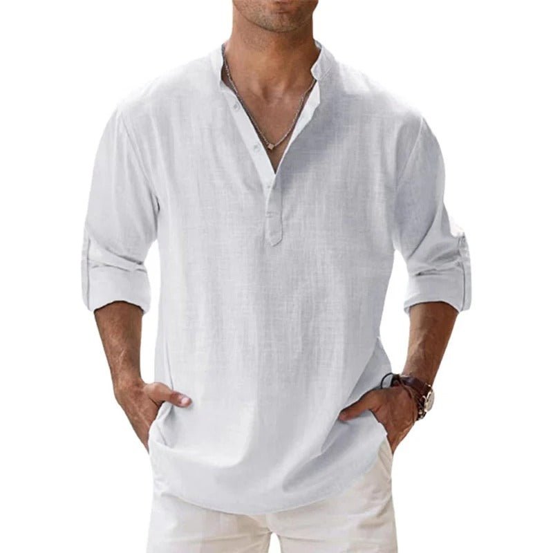 Men's Regular Fit Linen Henley Shirt - Casual Summer