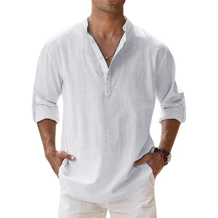 Men's Regular Fit Linen Henley Shirt - Casual Summer