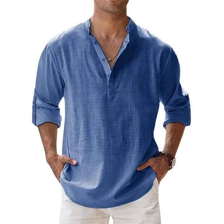 Men's Regular Fit Linen Henley Shirt - Casual Summer