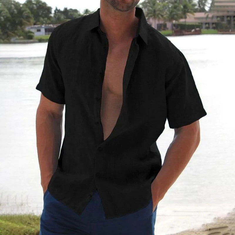 Men's Relaxed Fit Breathable Summer Linen Button-Up Shirt