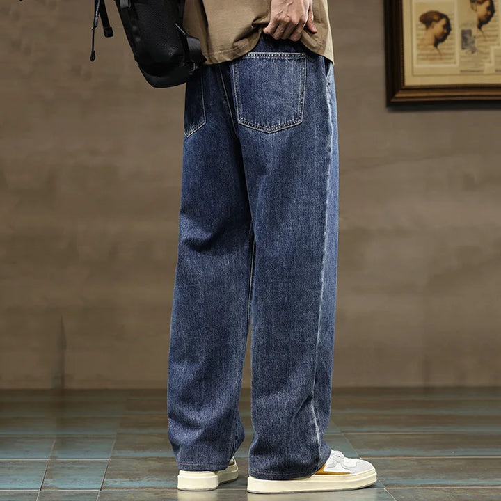 Men's Relaxed Fit Wide-Leg Denim Jeans - Casual Wear