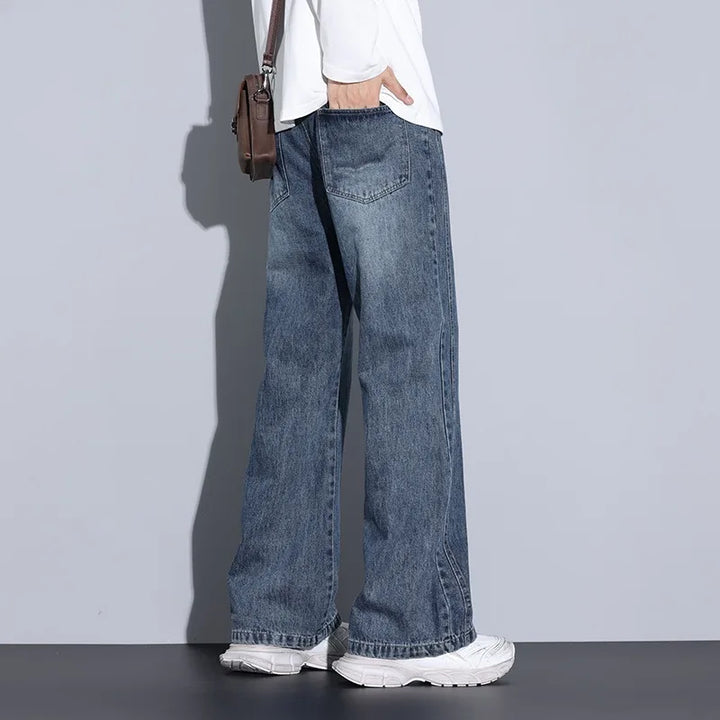 Men's Relaxed Fit Wide-Leg Denim Jeans - Casual Wear