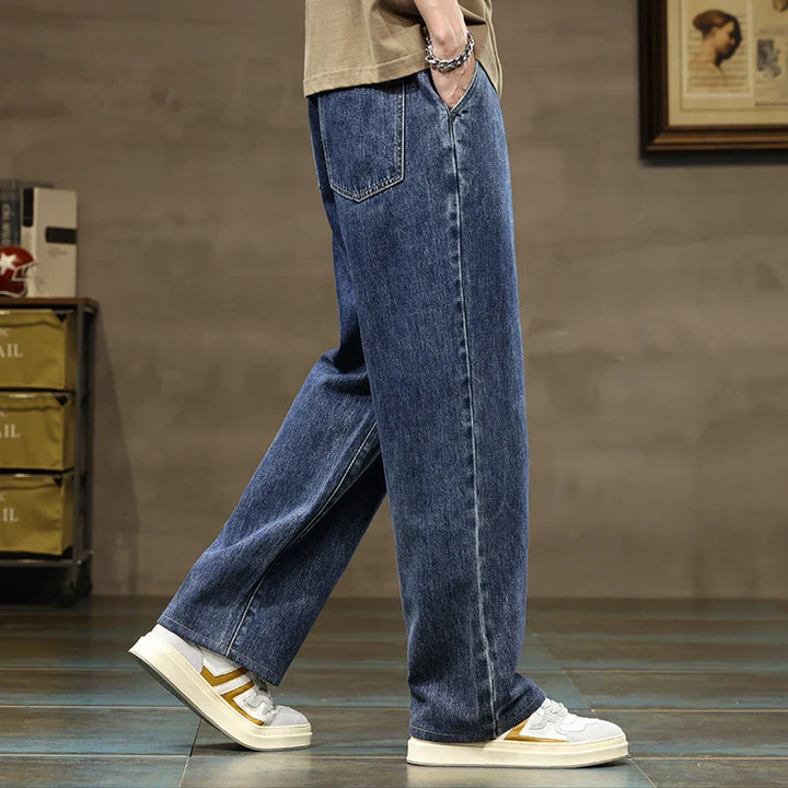 Men's Relaxed Fit Wide-Leg Denim Jeans - Casual Wear