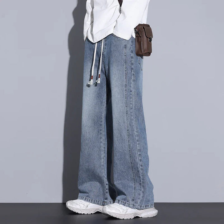 Men's Relaxed Fit Wide-Leg Denim Jeans - Casual Wear