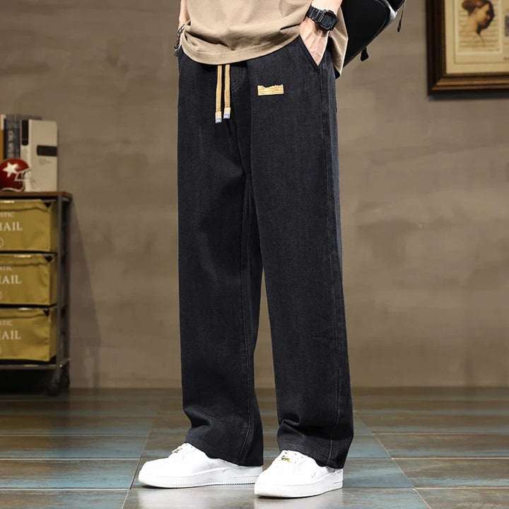 Men's Relaxed Fit Wide-Leg Denim Jeans - Casual Wear