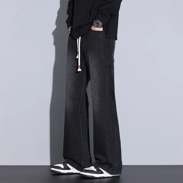 Men's Relaxed Fit Wide-Leg Denim Jeans - Casual Wear