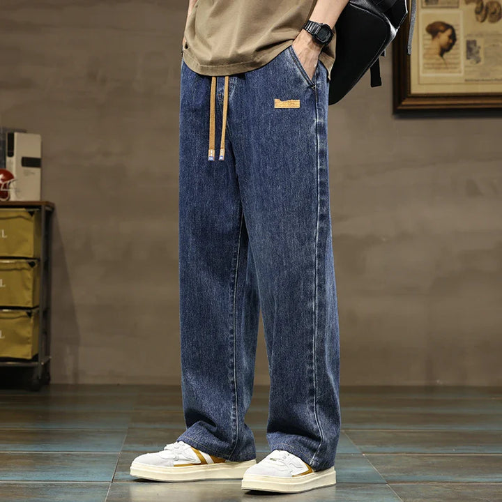 Men's Relaxed Fit Wide-Leg Denim Jeans - Casual Wear