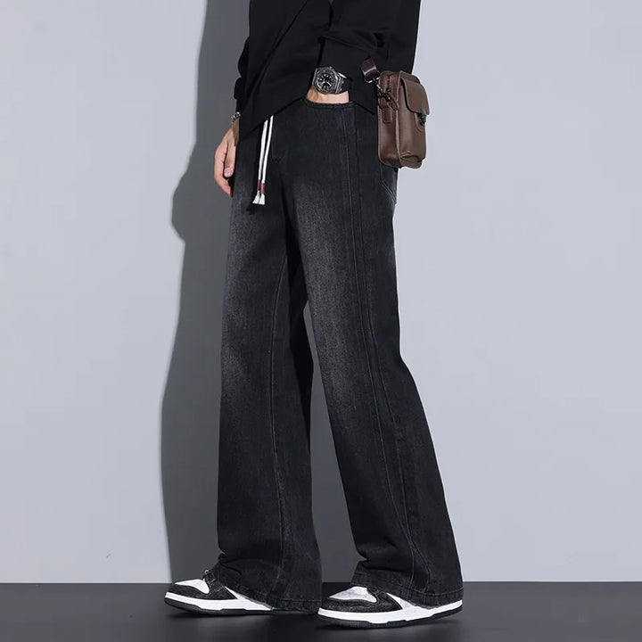 Men's Relaxed Fit Wide-Leg Denim Jeans - Casual Wear