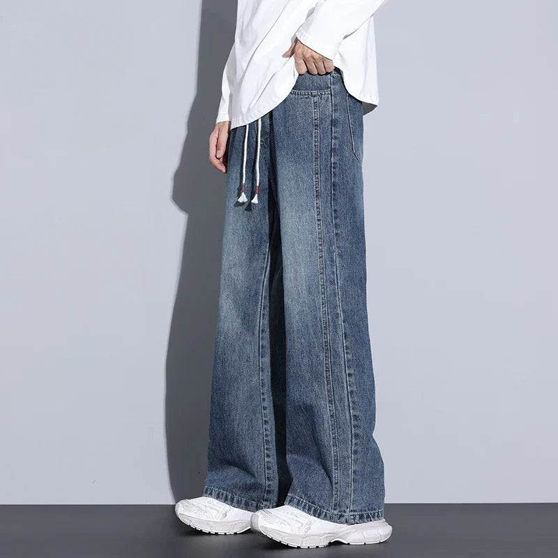 Men's Relaxed Fit Wide-Leg Denim Jeans - Casual Wear