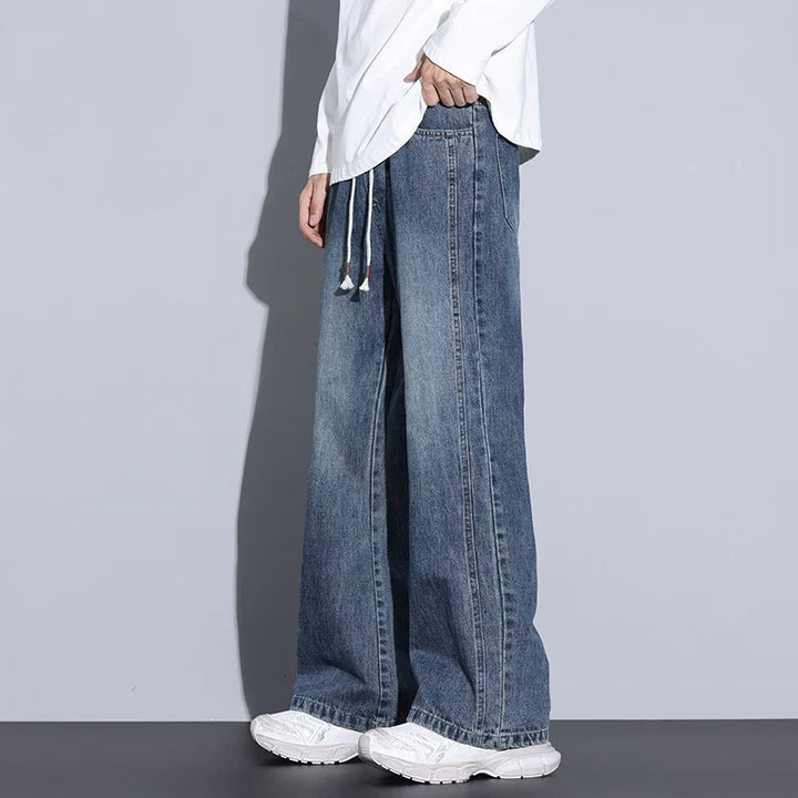 Men's Relaxed Fit Wide-Leg Denim Jeans - Casual Wear