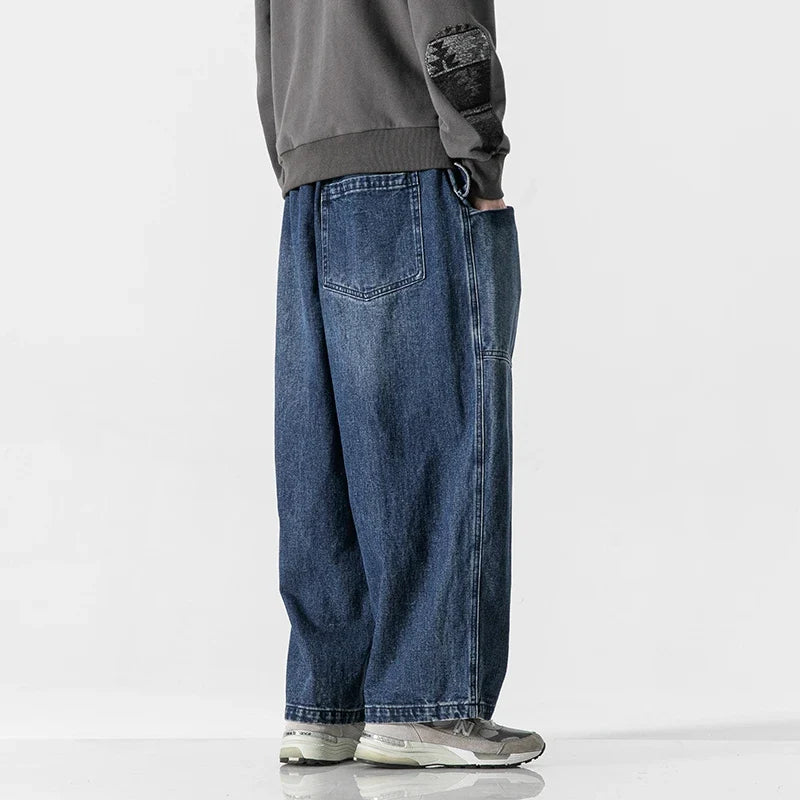 Men's Relaxed Fit Wide-Leg Denim Pants - Casual Everyday Wear