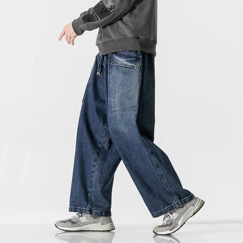 Men's Relaxed Fit Wide-Leg Denim Pants - Casual Everyday Wear