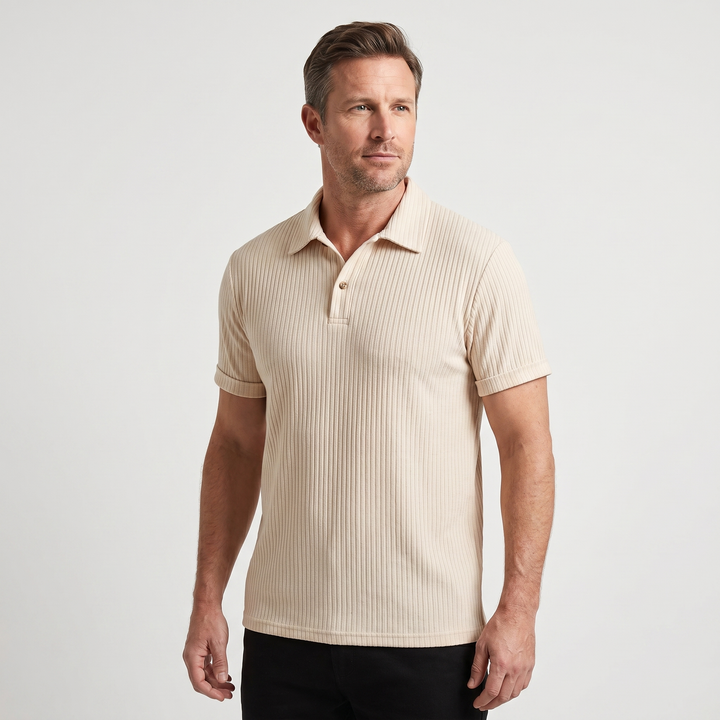 Men's Ribbed Knit Polo Shirt with Button Placket