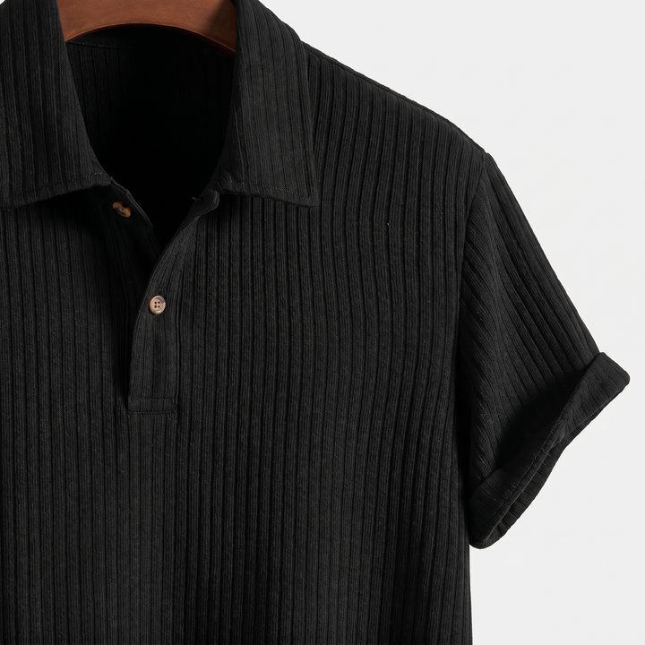 Men's Ribbed Knit Polo Shirt with Button Placket