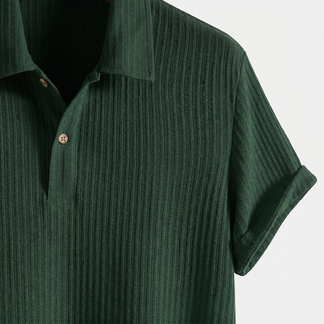 Men's Ribbed Knit Polo Shirt with Button Placket