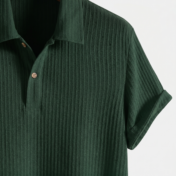 Men's Ribbed Knit Polo Shirt with Button Placket