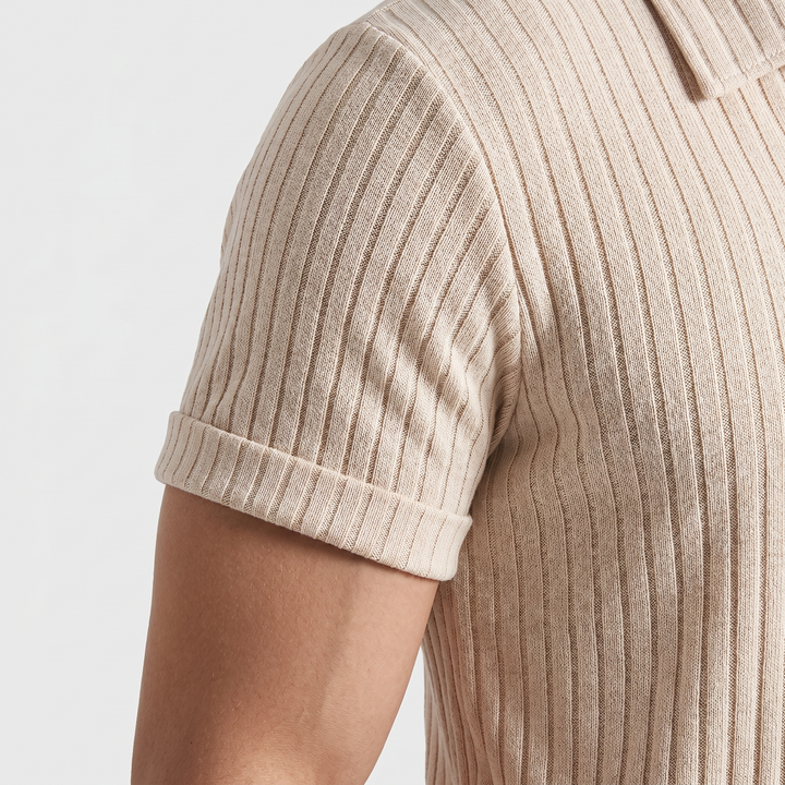 Men's Ribbed Knit Polo Shirt with Button Placket