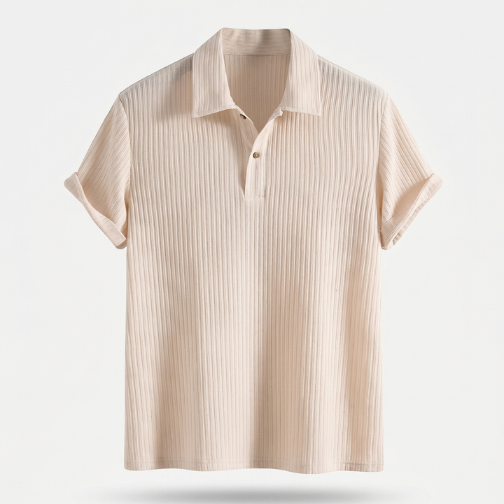 Men's Ribbed Knit Polo Shirt with Button Placket
