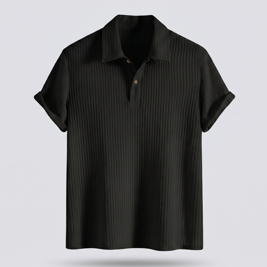 Men's Ribbed Knit Polo Shirt with Button Placket