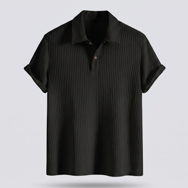 Men's Ribbed Knit Polo Shirt with Button Placket