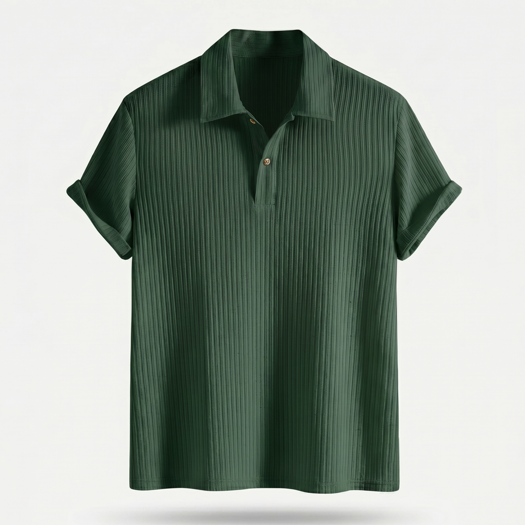 Men's Ribbed Knit Polo Shirt with Button Placket