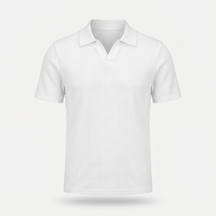 Men's Ribbed Knit Polo Shirt with V-Neck Placket