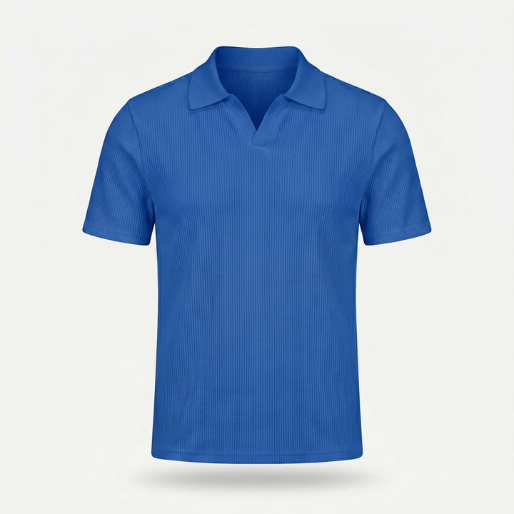 Men's Ribbed Knit Polo Shirt with V-Neck Placket
