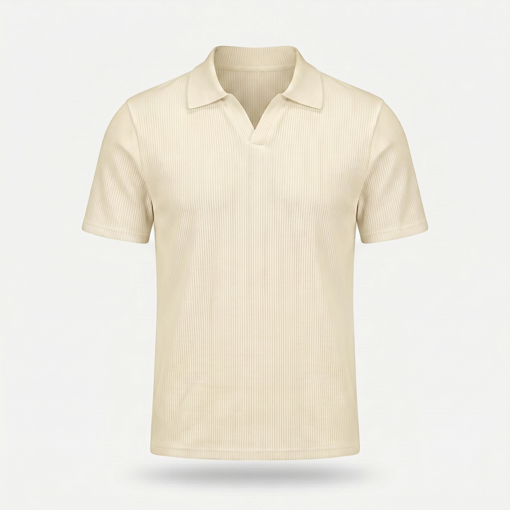 Men's Ribbed Knit Polo Shirt with V-Neck Placket