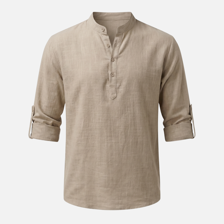 Men's Rolled Cuff Linen Henley Shirt