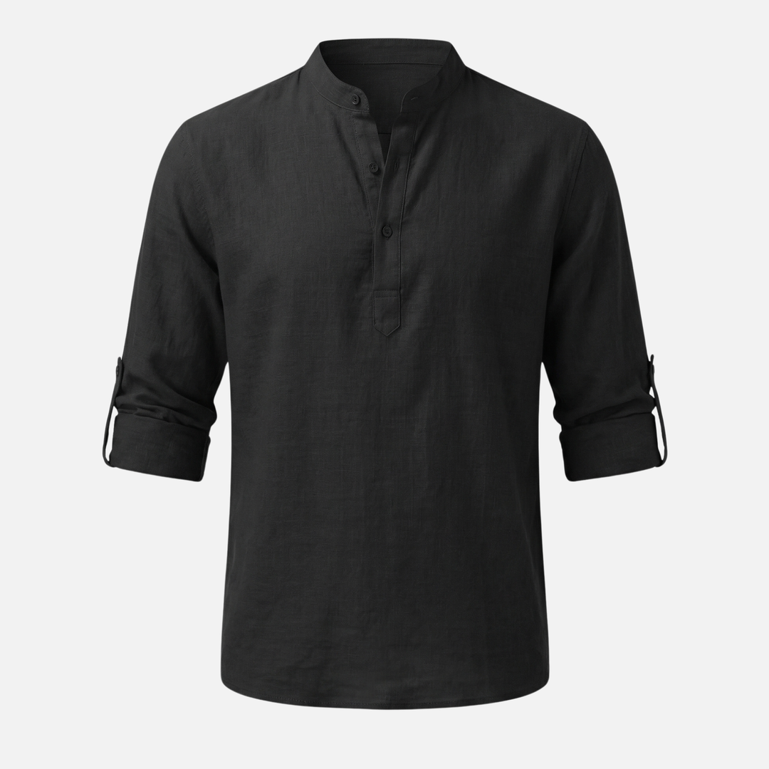 Men's Rolled Cuff Linen Henley Shirt